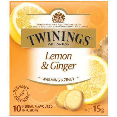 Twining Lemon & Ginger, Box of 10 Enveloped Tea Bags