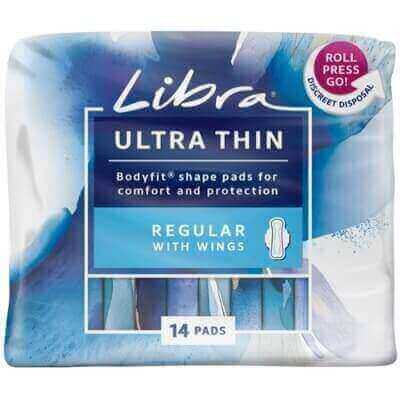 Libra Regular Ultra Thin With Wings Sanitary Pads, Carton of 6 Packs of 14 (84pcs)